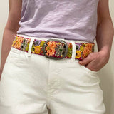 Wildflowers Embroidered Wool Belt: L