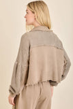 Mineral Wash Button Cropped Shacket HT5560: Ashed Black / S-M-L / 2-2-2