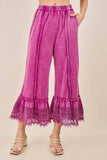 Mineral Washed Delicate lace trim hem Cropped Pants HP7236: HotCocoa / S-M-L / 2-2-2