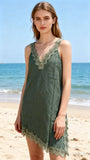 100% Linen Dress REF. 73696: Wasabi