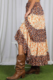 Patchwork Floral Print Bohemian-Inspired Maxi Skirt VS83041B: Orange / L