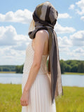 JC021036 Soft Crinkle Textured Multi-Tone Stripe Scarf Wrap with Raw Edge Fringe: Green-Multi