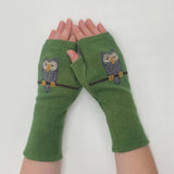 Fingerless Cashmere Gloves-Owl: Light Blue / One Size Fits Most