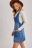 DENIM WASHED OVERALL POCKET DRESS: LT.WASH / M