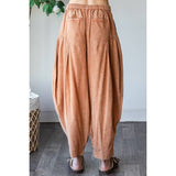 WASHED PLEAT DETAIL COTTON LINEN PANTS: BRICK / S-M-L-XL(2-2-2-2)