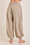 Zen Mineral Washed Ribbed  Baggy Lounge Balloon Pants HP7610: HotCocoa / S-M-L / 2-2-2