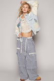 Oversize long sleeve crochet patchworks denim jacket: DENIM / L