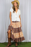 Patchwork Floral Print Bohemian-Inspired Maxi Skirt VS83041B: Orange / M