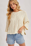 OVERSIZED BELL SLEEVE CABLE KNIT SWEATER: CREAM / S/M