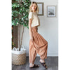 WASHED PLEAT DETAIL COTTON LINEN PANTS: BRICK / S-M-L-XL(2-2-2-2)