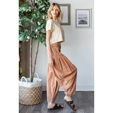 WASHED PLEAT DETAIL COTTON LINEN PANTS: BRICK / S-M-L-XL(2-2-2-2)