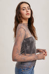 FLORAL EMBROIDERY LACE MESH LAYERING TOP: HAZELNUT / S