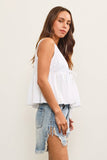 TIE FRONT SLEEVELESS PEPLUM TOP: ALOE / M