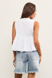 TIE FRONT SLEEVELESS PEPLUM TOP: White / L