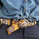 Blue Skies Floral Embroidered Wool Belt: Large