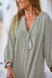 CWDMD6336_LINEN COTTON BUTTON DOWN SHIRT MAXI DRESS: KHAKI / (M) 1