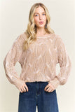 CESW4190- RIBBED TEXTURED KNIT SWEATER: KHAKI / S-M-L(2-2-2)