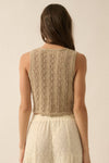 Pointelle Crochet-Knit Tie-Front Tank Top: CREAM / M
