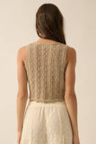 Pointelle Crochet-Knit Tie-Front Tank Top: CREAM / M