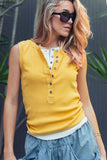 Raw Edge Ribbed Henley Tank: MINT / S-M-L:2-2-2