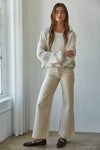 W1919 | Knit Sweater Pullover Top With Contrast Hems Detail: Ivory Grey / L