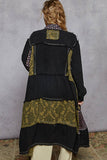 Double gauze contrast various pattern knee length jacket: OLIVE / L