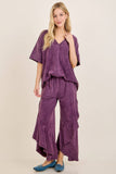 Mineral Washed Wavy Ruffle Cropped Pants HP7051: Ashed Black / S-M-L / 2-2-2