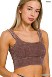 ", Square neck Washed Seamless Rib Bralette w/ Removab: DEEPCAMEL-159667 / S/M