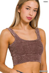 "...._ Square neck Washed Seamless Rib Bralette w/ Removab: BLACKBERRY-160807 / L/XL