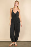 NP70837-Mineral Washed Cotton Gauze Casual Jumpsuit: SAGE / S-M-L/2-2-2