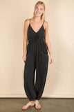 NP70837-Mineral Washed Cotton Gauze Casual Jumpsuit: SAGE / S-M-L/2-2-2