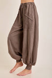 Zen Mineral Washed Ribbed  Baggy Lounge Balloon Pants HP7610: HotCocoa / S-M-L / 2-2-2