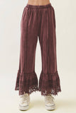 Mineral Washed Delicate lace trim hem Cropped Pants HP7236: MossGreen / S-M-L / 2-2-2