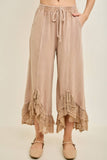 Mineral Washed Lace Ruffles Cropped Pants HP6931: Silver Grey / S-M-L / 2-2-2