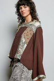 Long sleeve double gauze printed woven contrast top: CREAM / M