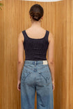 WASHED SEAMLESS CROP TOP: DENIM