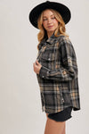 BUTTON DOWN PLAID SHACKET: GREY COMBO / M