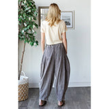 WASHED PLEAT DETAIL COTTON LINEN PANTS: SLATE / S-M-L-XL(2-2-2-2)