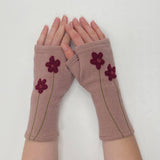Fingerless Cashmere Gloves-Wildflower: Orange on Grey / One Size Fits Most