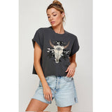 SKULL SEASON VINTAGE GRAPHIC CROP TOP: IVORY / M