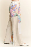 Mineral Washed Floral WaveKnit Jacquard Boho Pants HP6106: Silver Grey / S-M-L / 2-2-2