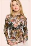 JCT7700-Semi Sheer Crew Neck Long Sleeve Mesh Layering Top: Hazelnut / L