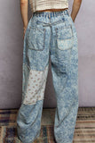 Patchwork Detail Denim Straight Fit Pants: DENIM MULTI / S