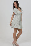 C4937-A801 V NECK SMOCKED BUST DRESS: L