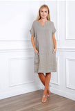 Short dress in 100% linen REF.3141: Rust / Unique