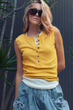 Raw Edge Ribbed Henley Tank: MINT / S-M-L:2-2-2