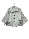 98221 Cropped linen jacket with textured details and an oversized fit: NAVY