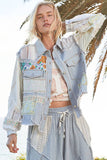 Oversize long sleeve crochet patchworks denim jacket: DENIM / M