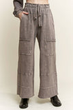 BEST Mineral Wash Wide leg Cropped pants HP5524 : Olive / S-M-L / 2-2-2