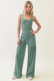 Mineral Washed Boho waist band wideleg cropped pants HP5900 : Ashed Black / S-M-L / 2-2-2
